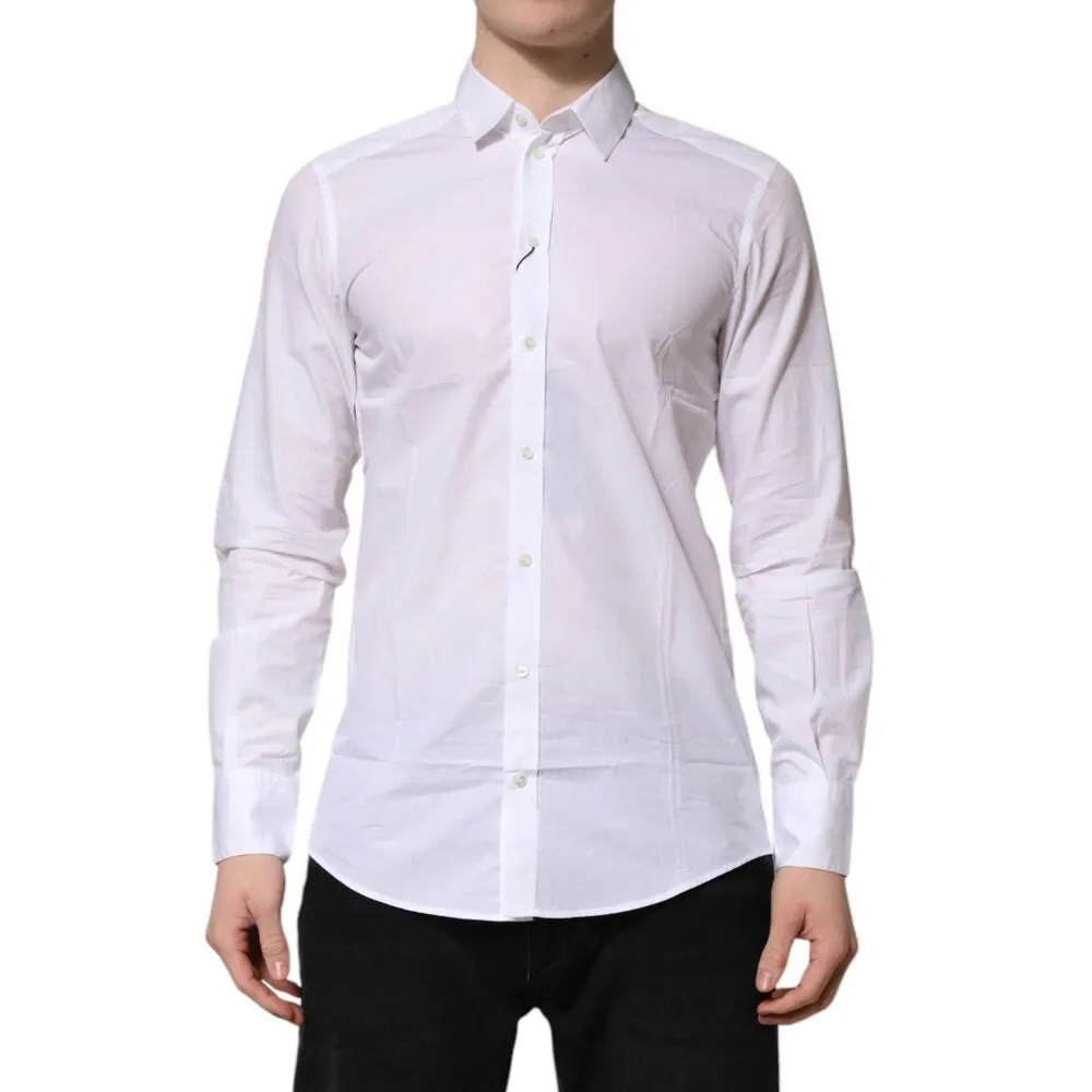 Dolce & Gabbana White Cotton Long Sleeves Dress Formal Shirt